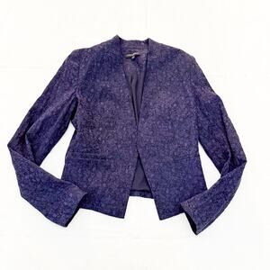 Mario Serrani Italy Blue Flower Embossed Long Sleeve Blazer Jacket Size 6